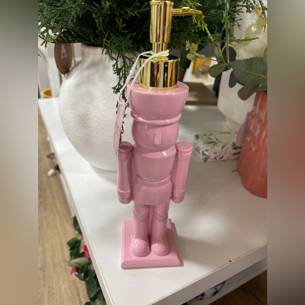Pink Christmas Pink & Gold Nutcracker Soap Dispenser NWT